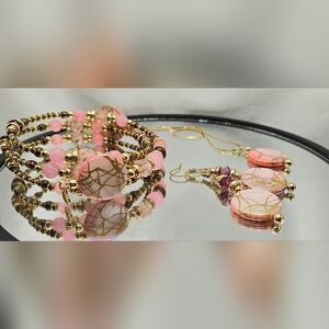Elegant Pink and Gold Beaded Bracelet Set